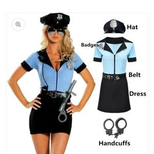 ROMA TRASHY LINGERIE LA POLICE COP COSTUME MINI DRESS BODYCON COSPLAY SET S